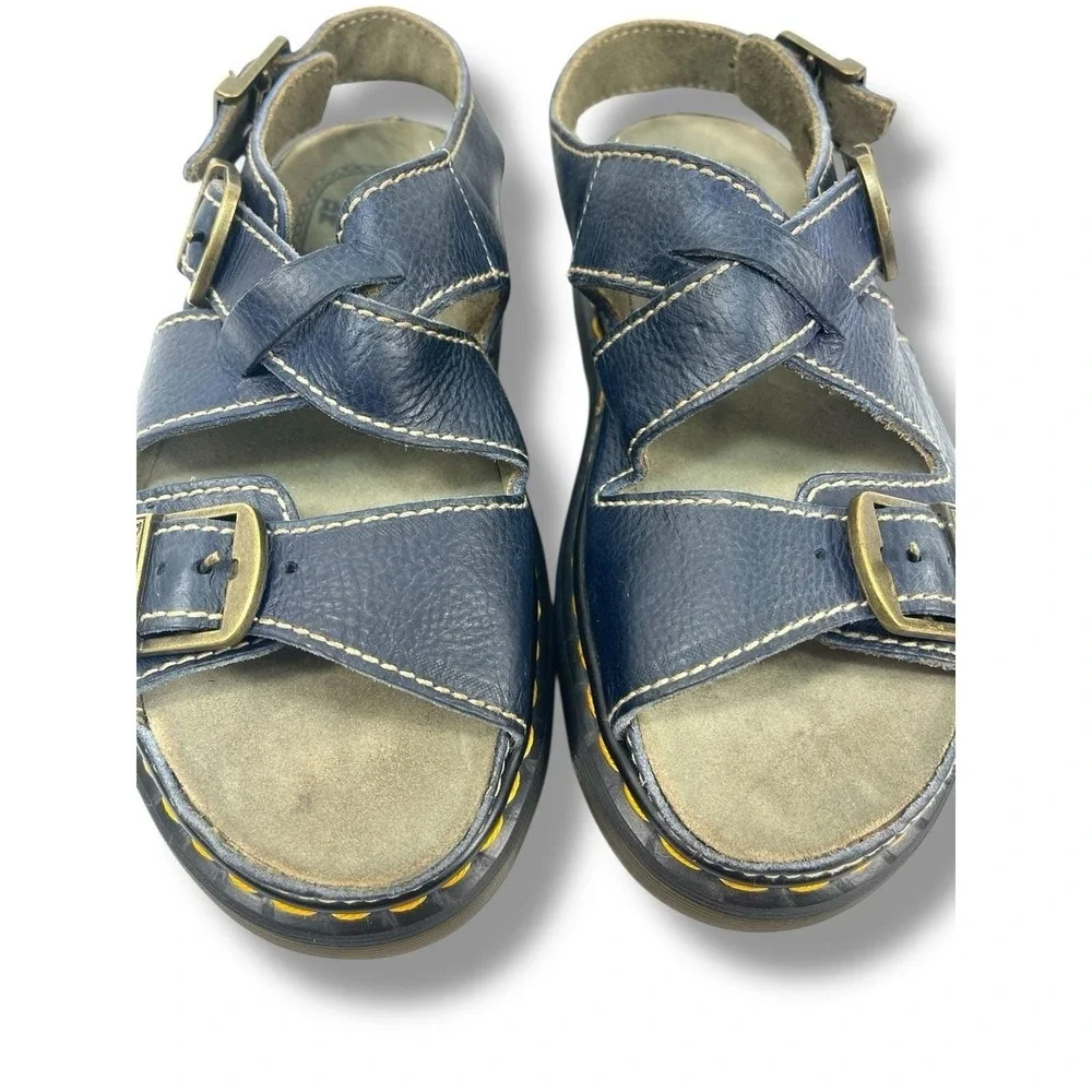 Dr Martens VTG Made England Mens 9 Leather Strappy Sandals Blue Buckle Fisherman